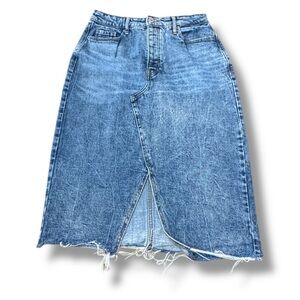 Old Navy Denim Midi Skirt Frayed Hem Higher High Rise Pencil Women’s Size 6